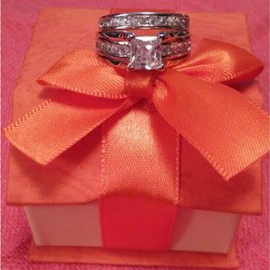 3 CT CZ Princess cut w/ inlay bridal set in 925